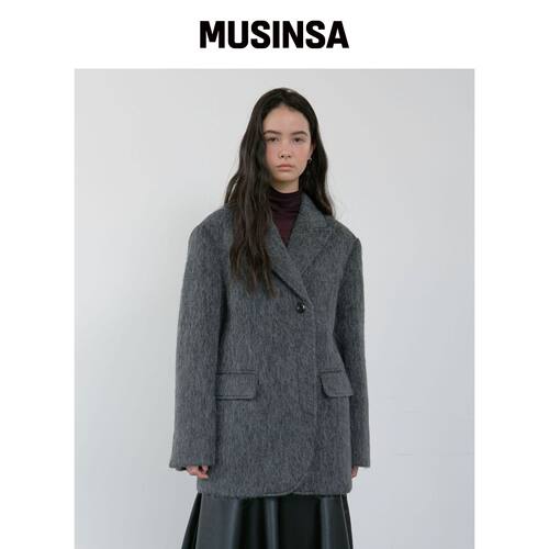 MA JOURNEE 毛绒羊驼中长双排扣大衣_炭灰色 MUS韩国官网直邮进口