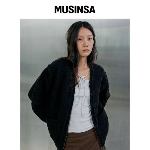 ORDES 反向纽扣拉链开衫 - 炭灰色 MUSINSA韩国官网直邮进口