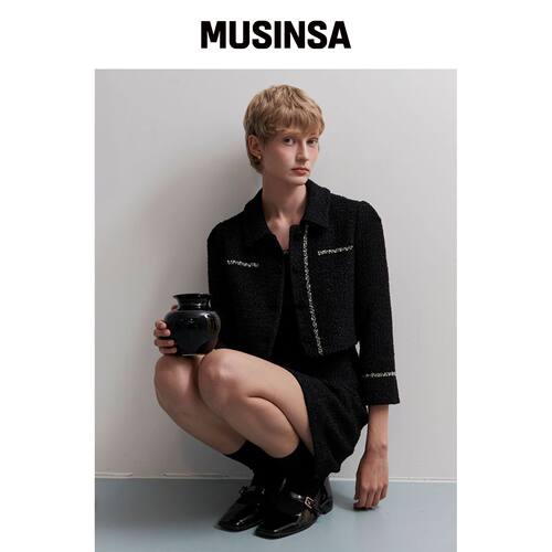 OUEL TWEED SHORT JACKET_BLACK韩国官网直邮进口MUSINSA