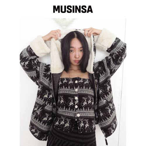 FUNFROMFUN 北欧毛皮连帽卫衣，黑色 MUSINSA韩国官网直邮进口