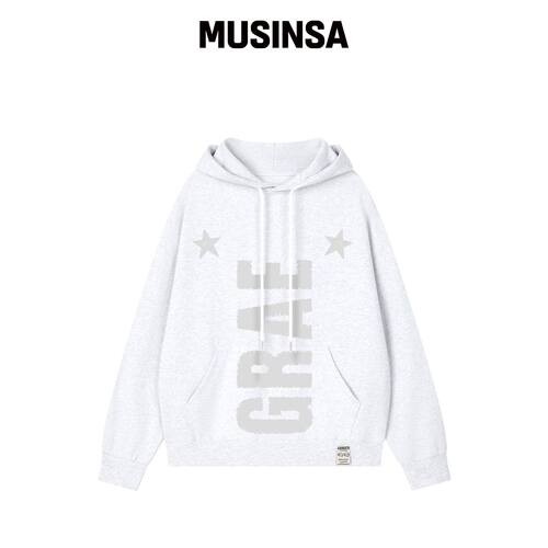 GRAVER [UNISEX]GRAE-STAR 连帽卫衣_MELANGE WH韩国官网直邮进口