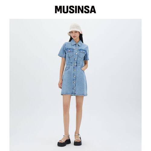 LAP 短袖衬衫款迷你牛仔连衣裙 AR2DO460 MUSINS韩国官网直邮进口