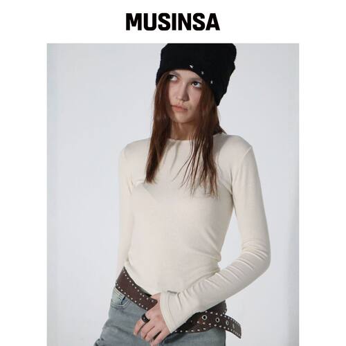 CHICKS 软圆领长袖T恤 奶油色 MUSINSA韩国直邮官方正品
