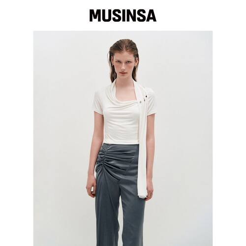 KIMZISU Cowl Neck围巾T恤_白色 MUSINSA韩国直邮官方正品