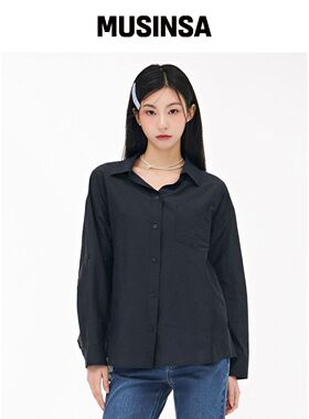 CHASECULT 女性翻领袖口卷袖衬衫-海军蓝韩国官网直邮进口