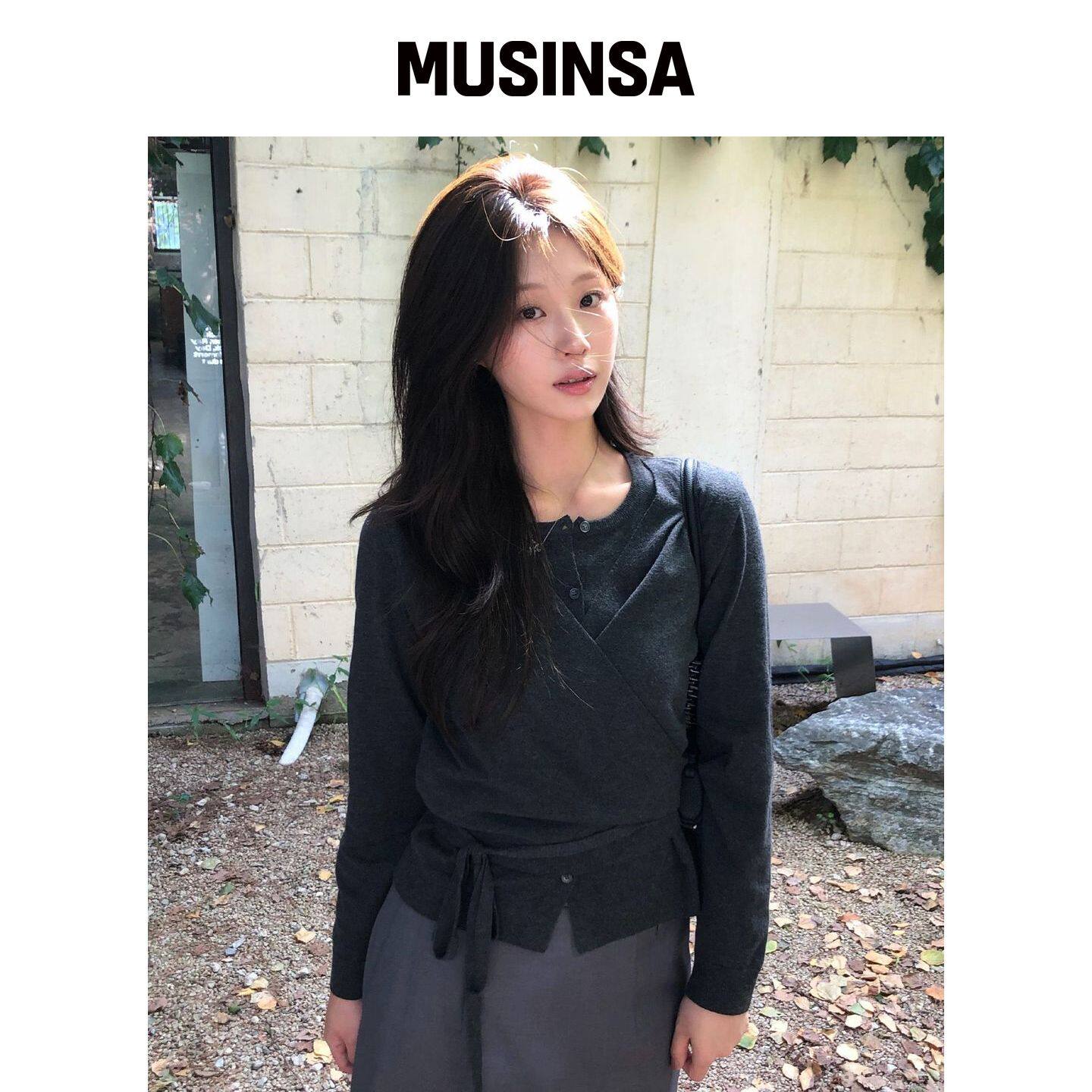 TTUDEMENT WRAP LAYERED CARDIGAN_炭灰色 MUSIN韩国官网直邮进口