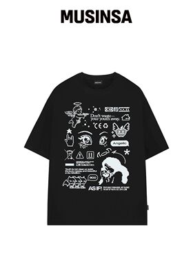 ODDSTUDIO 天使图标宽松版T恤 - 黑色韩国官网直邮进口
