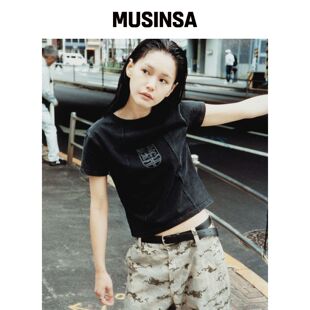 NOMANUAL DUAL SLASH EMBLEM T恤（女款）- 水洗韩国官网直邮进口