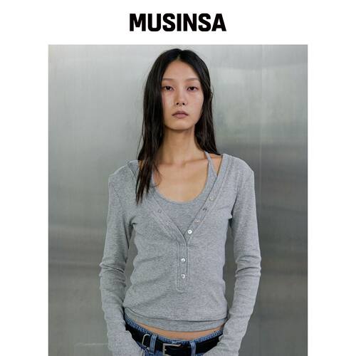 ORDES 叠穿背心与长袖套装-灰色 MUSINSA韩国官网直邮进口