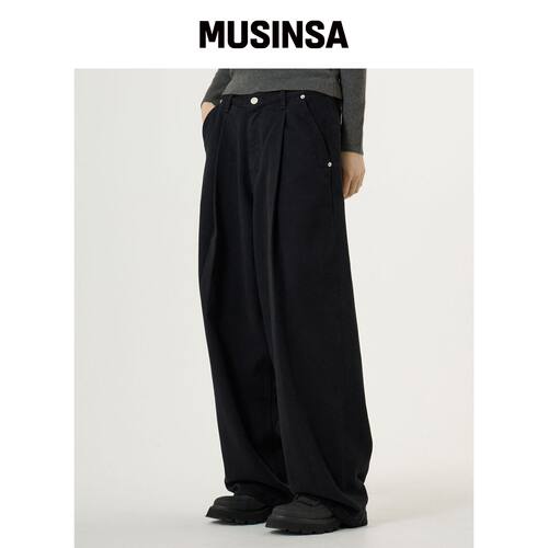 UNKNOWN PLANET 宽松黑色毛圈棉裤 MUSINSA韩国直邮官方正品