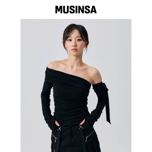 ARIKIM RIEN 单肩抽褶上衣 / 黑色 MUSINSA韩国官网直邮进口
