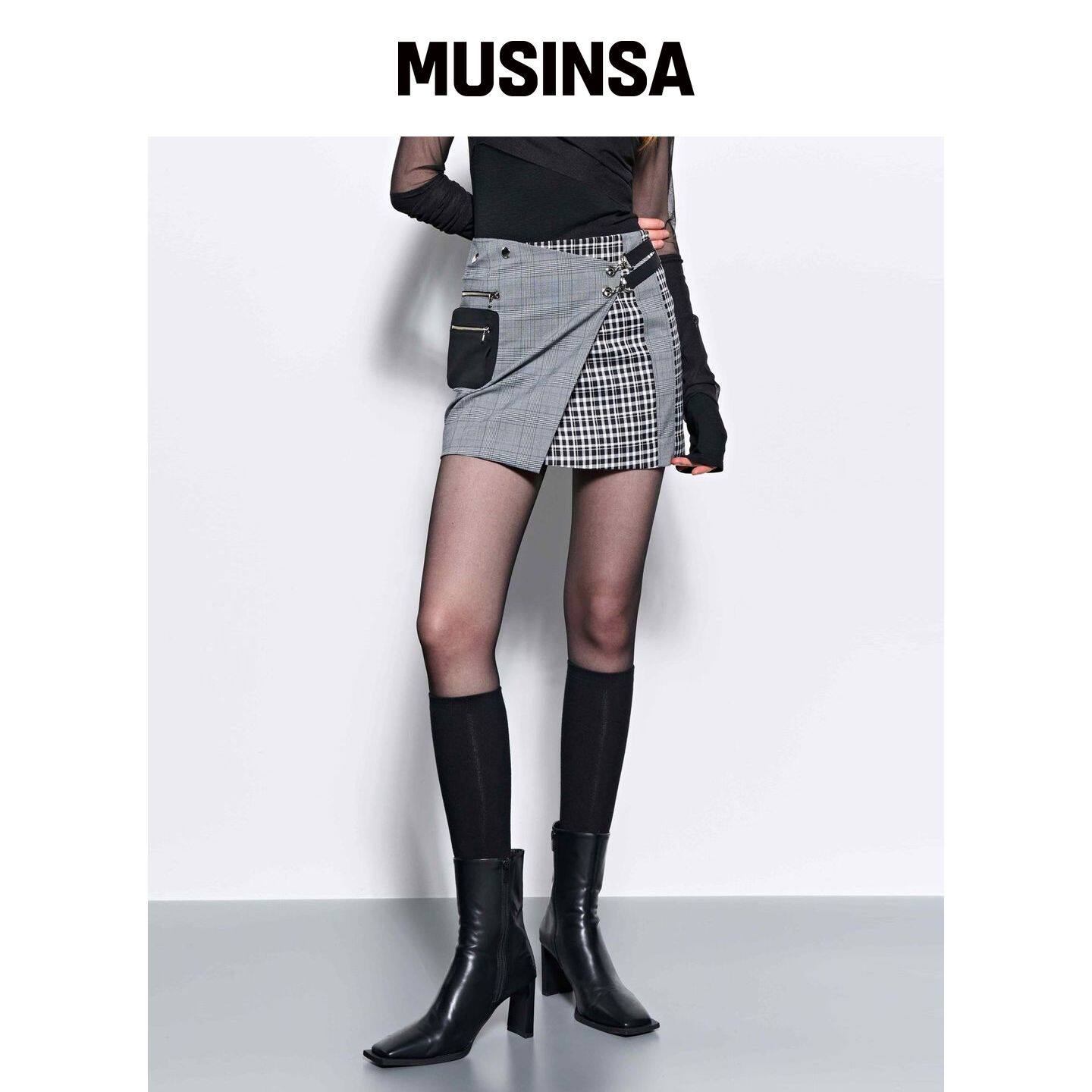 KIMZISU 格纹迷你包裙_黑色 MUSINSA韩国官网直邮进口