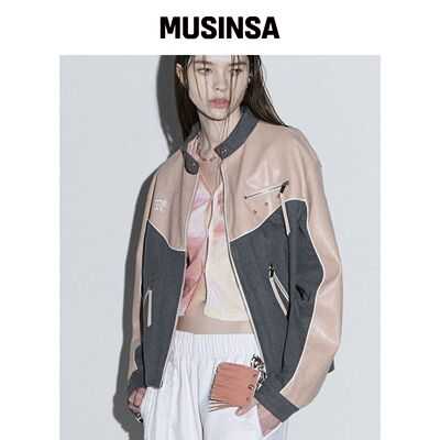 RSSC 皮革牛仔摩托夹克 - PK/GY MUSINSA韩国官网直邮进口