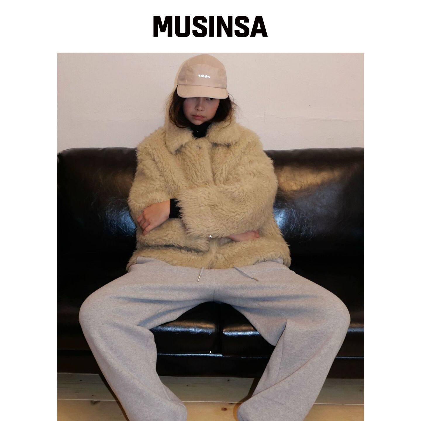 INJIACTIVE Snug 羊毛半皮草大衣米色 MUSINSA韩国官网直邮进口