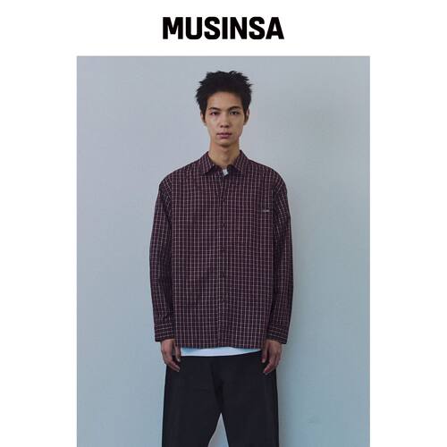 KIJUN MEN 常青经典格纹衬衫 酒红色韩国官网直邮进口MUSINSA