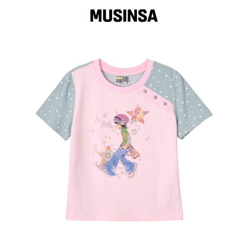 YOUTHBATH YB x Oliwa 星星袖扣上衣_粉色 MUSIN韩国官网直邮进口