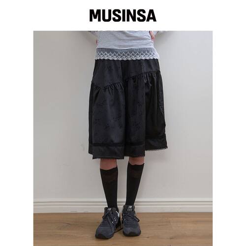 NOCONTENT 335. 丝滑中长裙子_黑色 MUSINSA韩国官网直邮进口