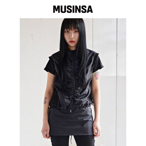 PIECE MAKER TS NYLON SHIRRING VEST (BLACK)韩国官网直邮进口