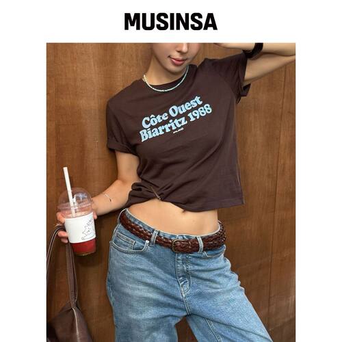 PLAC WOMEN 图形字母印花T恤棕色 MUSINSA韩国官网直邮进口