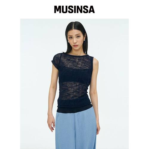 ANGGAE Wave Knit Top 海军蓝韩国官网直邮进口MUSINSA