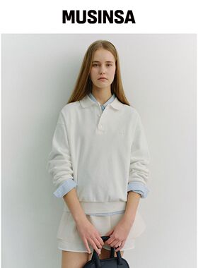 DUNST UNISEX皮革LOGO翻领T恤_UDTS6A110_白色韩国官网直邮进口