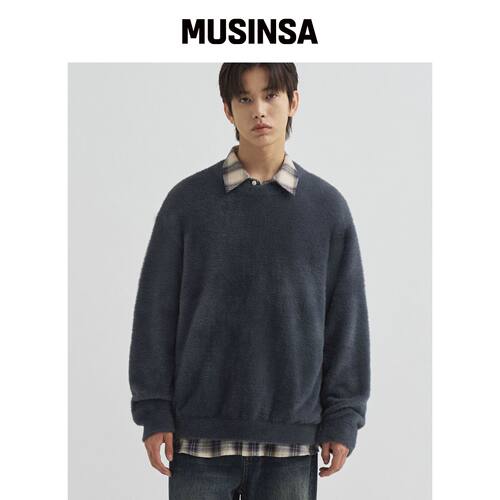 DRAW FIT 圆领刷毛毛衣 [蓝灰色] MUSINSA韩国直邮官方正品