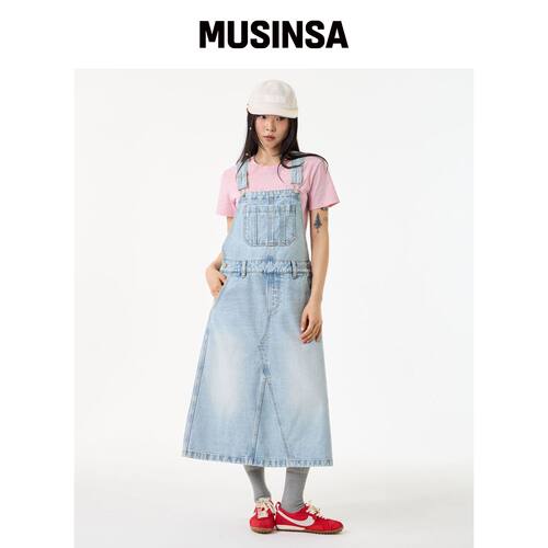 UNKNOWN PLANET 轻水洗A字牛仔连身裙 MUSINSA韩国直邮官方正品
