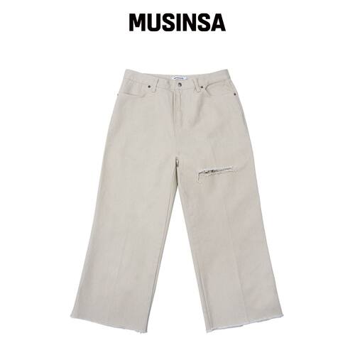 NOSCOULEURS SLASH CROP PANTS CREAM韩国官网直邮进口MUSINSA