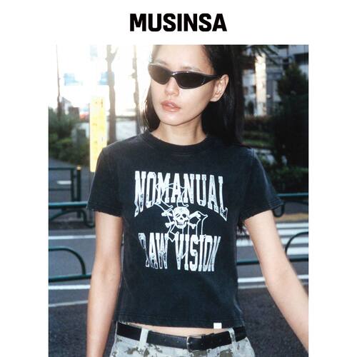NOMANUAL NM SKULL T恤（女款）- 水洗黑色 MUSI韩国官网直邮进口