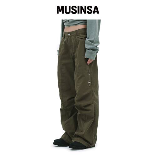 DEFGARMENTS STUD PARACHUTE PANTS [卡其色]韩国官网直邮进口