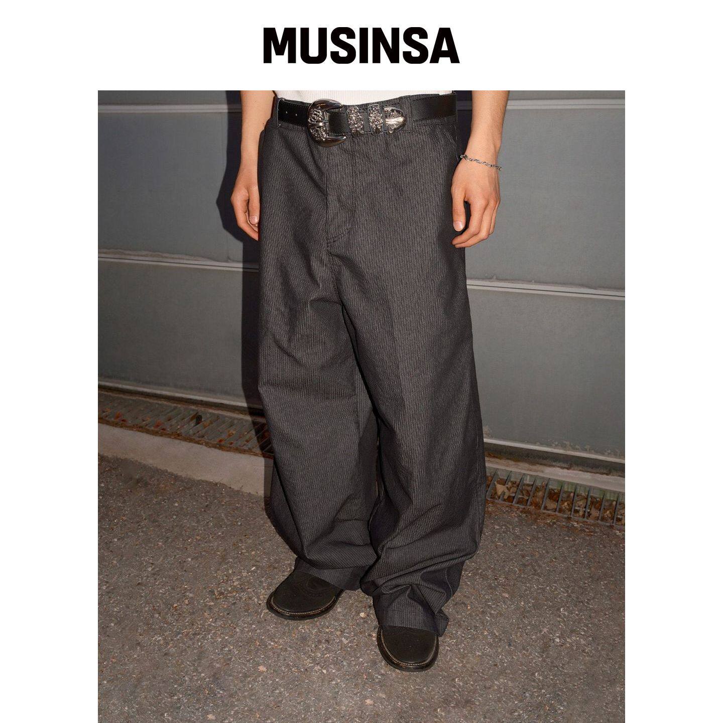 FIELDMANUAL 条纹阔腿牛仔裤子黑色 MUSINSA韩国官网直邮进口