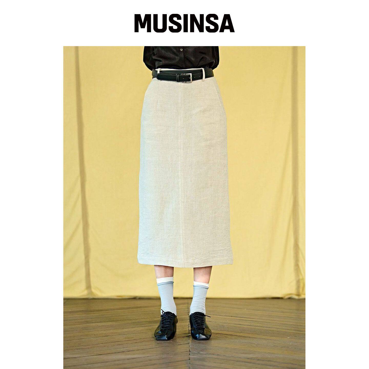 OUI MAIS NON ESTHER 亚麻双腰带半身裙 MUSINSA韩国官网直邮进口