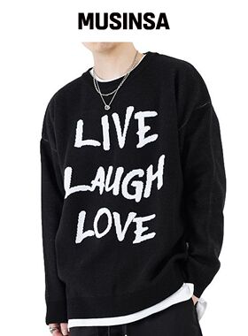ACHA LIVE LAUGH LOVE 提花针织长袖 _ 黑色 MUS韩国官网直邮进口