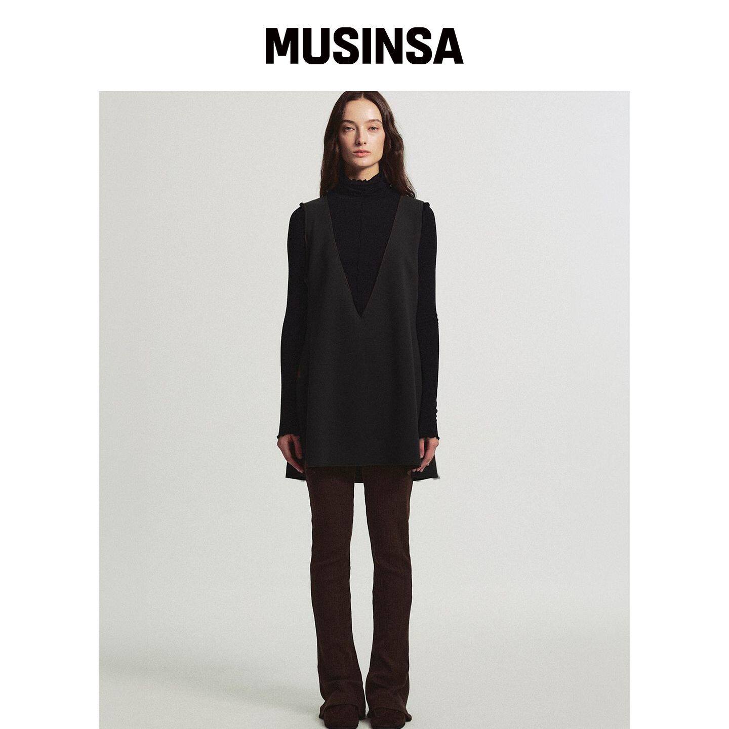 MIDNLOW V领迷你连衣裙(黑色) MUSINSA韩国官网直邮进口