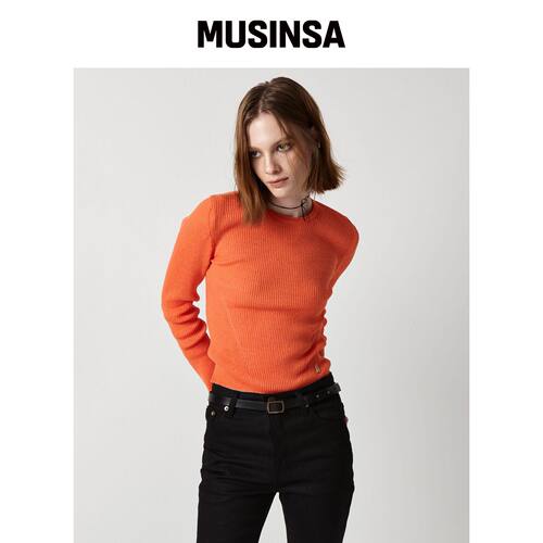 EAN JO RIBBED CROP KNIT TOP (日落橙)韩国官网直邮进口MUSINSA