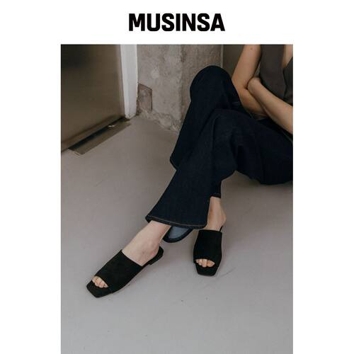 METIER ME1021 ILLY 简约方形毛绒拖鞋_SUADE_2 韩国官网直邮进口