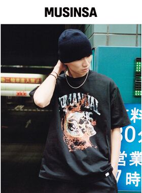 NOMANUAL BLAZING SKULL T恤 - 黑色韩国官网直邮进口