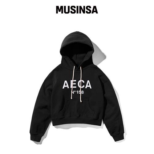AECA BIG LOGO 短款连帽卫衣 - 黑色/白色 MUSIN韩国官网直邮进口