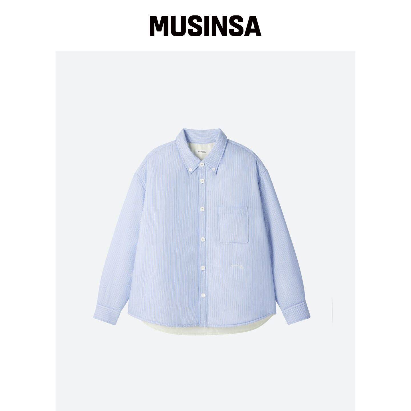 MOONSUN M.C UNISEX 条纹加厚衬衫外套 / 天空蓝韩国官网直邮进口 - 实物图