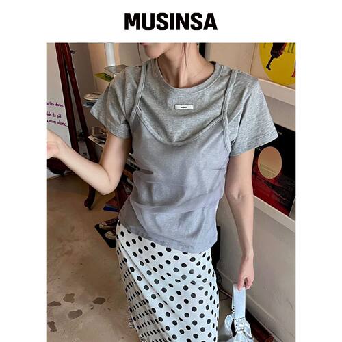 LETERIE 灰色吊带层叠T恤 MUSINSA韩国直邮官方正品