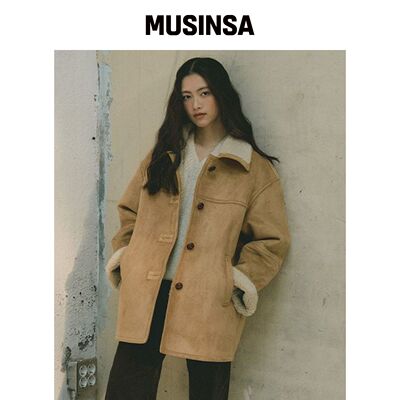 LINGSEOUL 羊毛羊羔毛MUSTANG大衣-米色韩国官网直邮进口