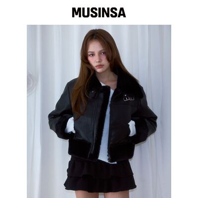 ROSEFRANTZ 黑色 Mustang 皮革短款上衣韩国官网直邮进口