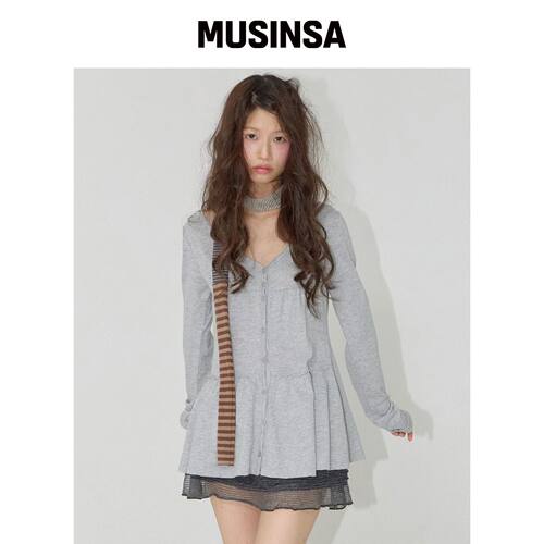 EXPIRED GIRL Eve 层叠开衫混色灰 MUSINSA韩国官网直邮进口