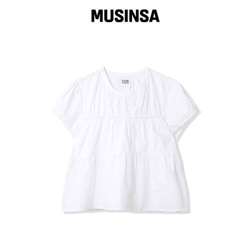 CGP (女款) 皱褶短袖雪纺衫-白色 MUSINSA韩国官网直邮进口