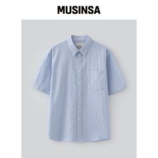 FABREGAT 拉菲亚条纹半包衬衫 (天蓝色) MUSINSA韩国官网直邮进口