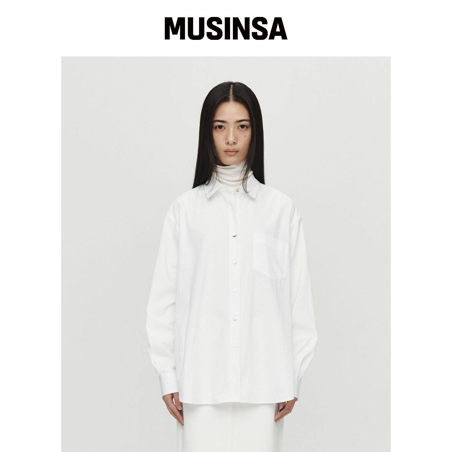 HEUTE 常规领棉质衬衫(白色) MUSINSA韩国官网直邮进口