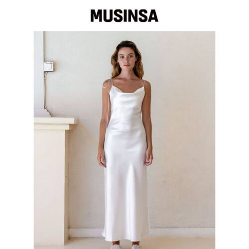 LEAUET Kristen White Satin Slip Dress韩国官网直邮进口MUSINSA
