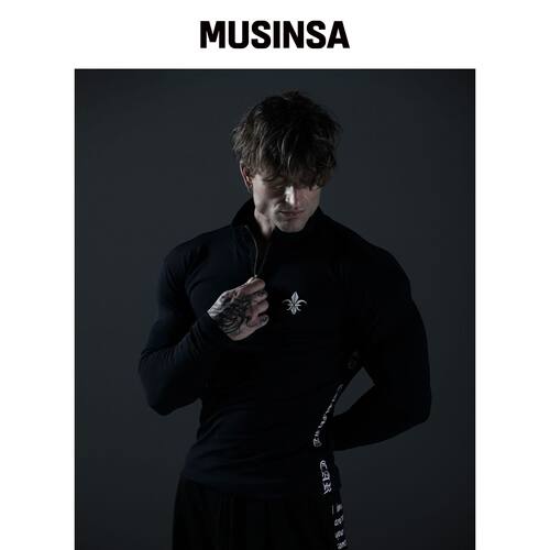 CARMID 压缩NOVEL字母拉链衫长袖 [黑色] MUSIN韩国官网直邮进口