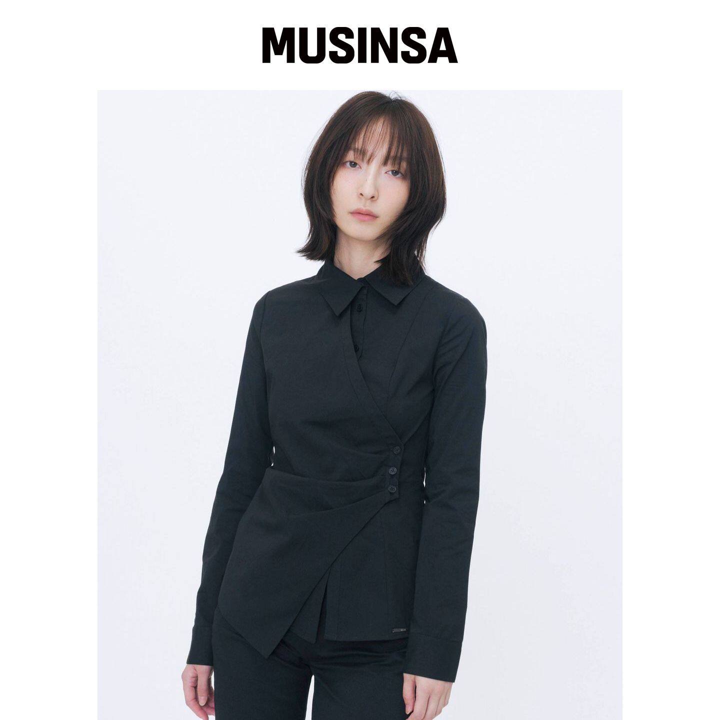 MISEKI SEOUL 包裹褶皱纽扣衬衫黑色 MUSINSA韩国官网直邮进口
