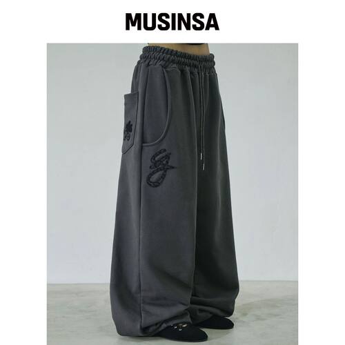SLEEKGLOW 豹纹标志贴布卫裤[炭灰] MUSINSA韩国直邮官方正品